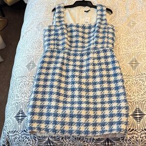 NWT Ann Taylor Blue and Cream Houndstooth Mini Dress